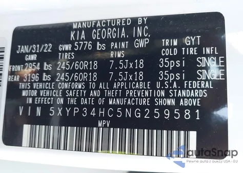 2022 Kia Telluride Ex из США, поврежденный, VIN 5XYP34HC5NG259581